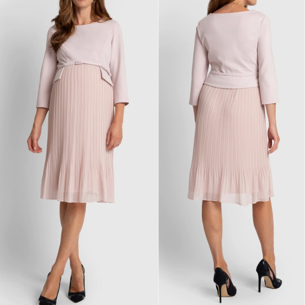 Seraphine Luxe Sophia Pleated Maternity Nursing Midi Dress Blush Pink US 8 NEW‎